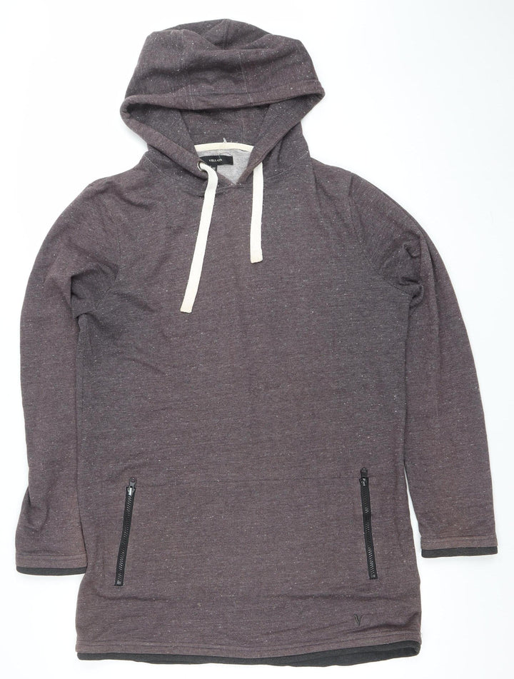 Villain Men's Brown Pullover Hoodie Size M Zip Pocket Casual Top