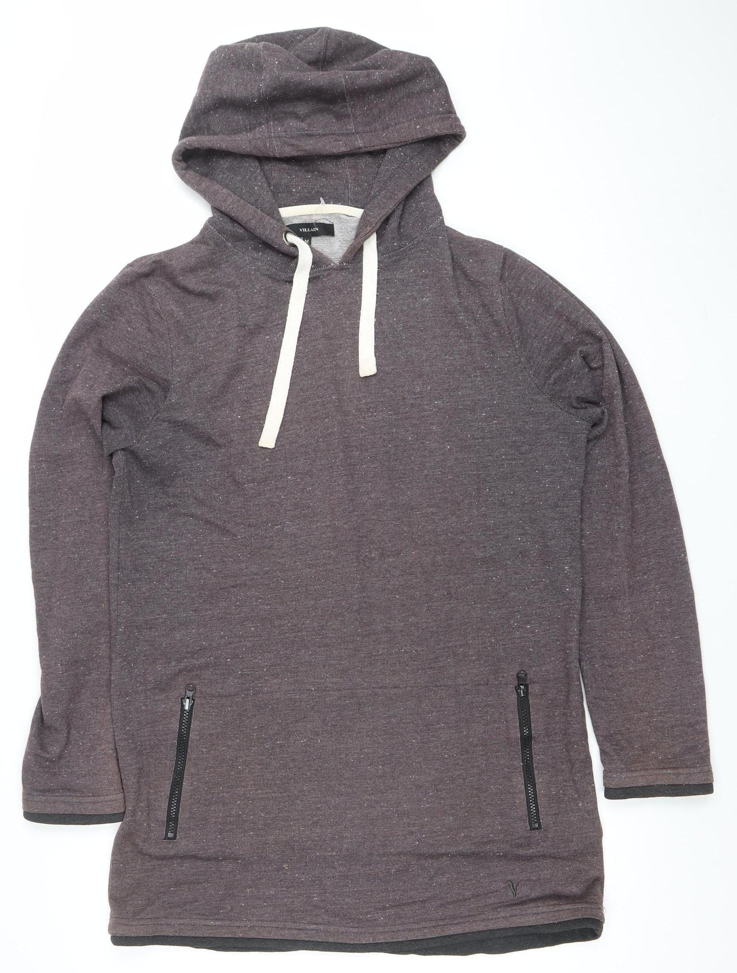 Villain Men's Brown Pullover Hoodie Size M Zip Pocket Casual Top
