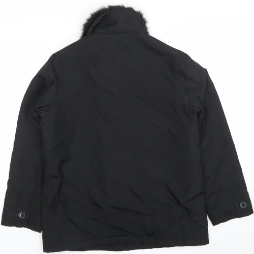 Casual Comfort Women's Black Faux Fur Collar Button Coat Size 12