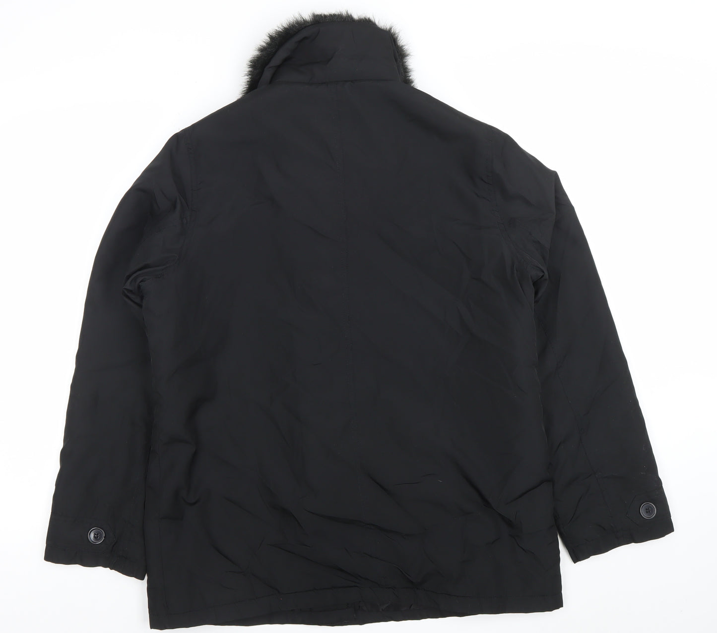 Casual Comfort Women's Black Faux Fur Collar Button Coat Size 12