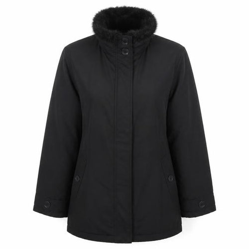 Casual Comfort Women's Black Faux Fur Collar Button Coat Size 12