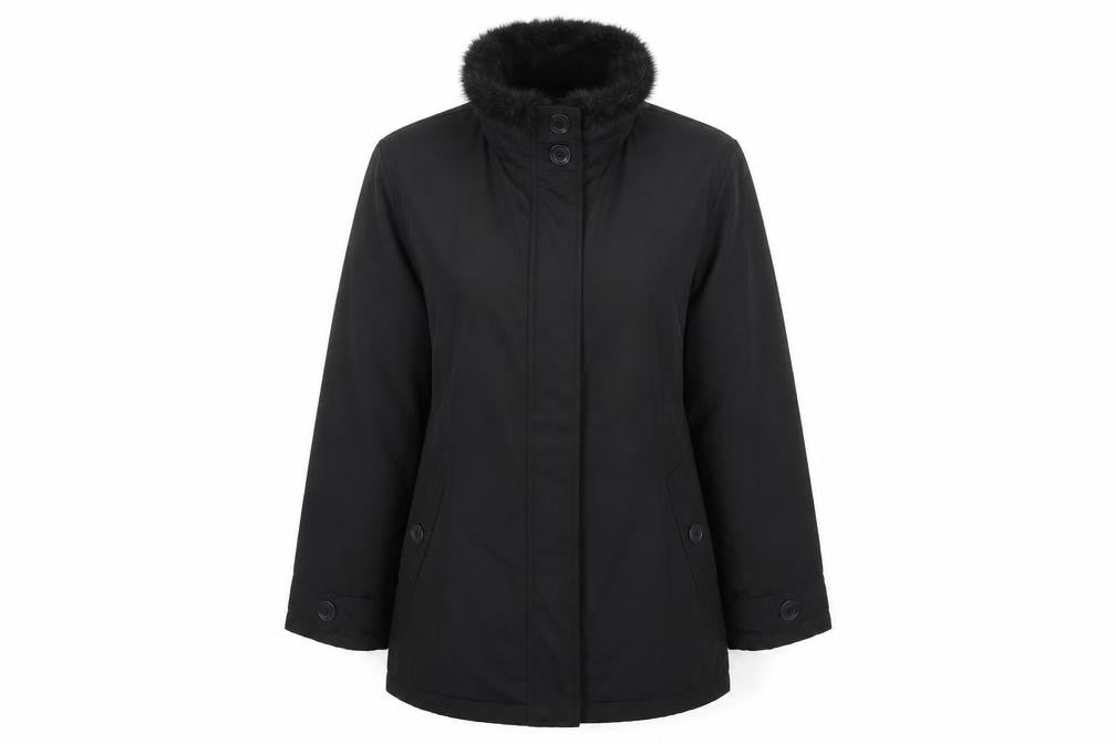 Casual Comfort Women's Black Faux Fur Collar Button Coat Size 12