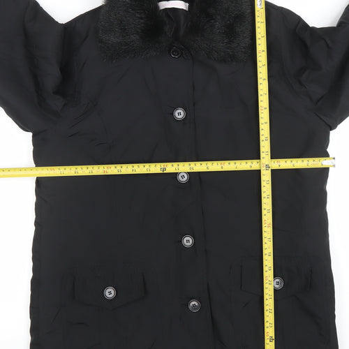 Casual Comfort Women's Black Faux Fur Collar Button Coat Size 12