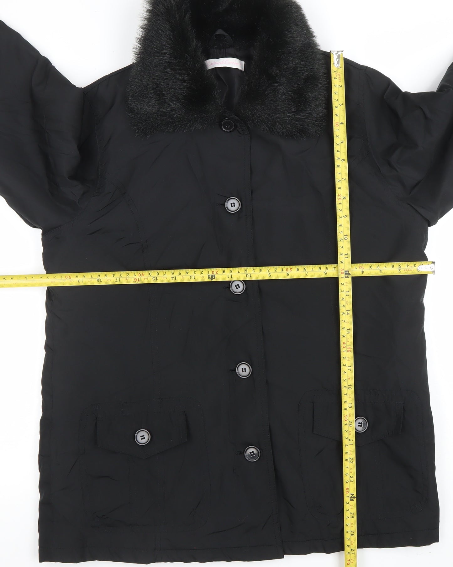 Casual Comfort Women's Black Faux Fur Collar Button Coat Size 12