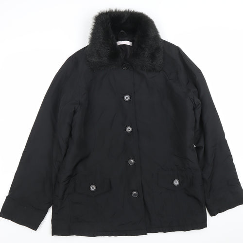 Casual Comfort Women's Black Faux Fur Collar Button Coat Size 12