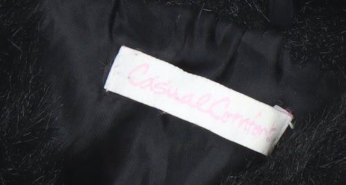 Casual Comfort Women's Black Faux Fur Collar Button Coat Size 12