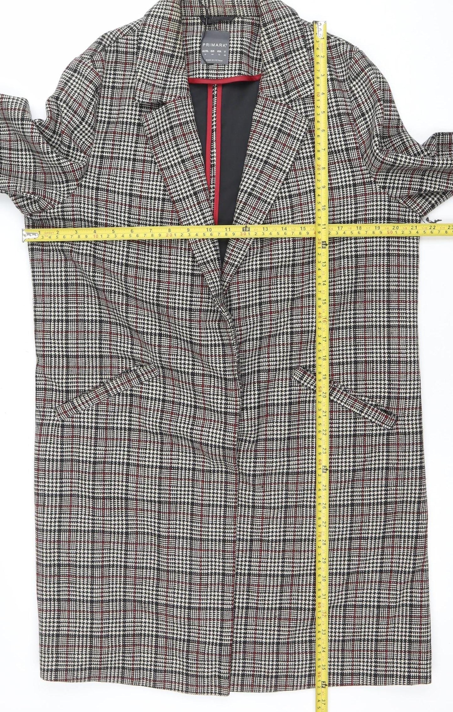Primark Women's Multicoloured Check Blazer Size 16 Classic Mid-Length