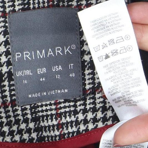 Primark Women's Multicoloured Check Blazer Size 16 Classic Mid-Length