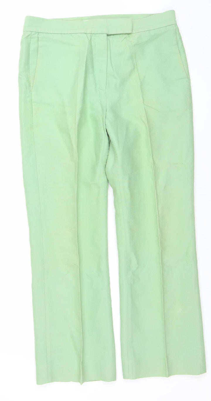 Sandro Paris Women's Green Cotton Blend Slim Trousers Size 14