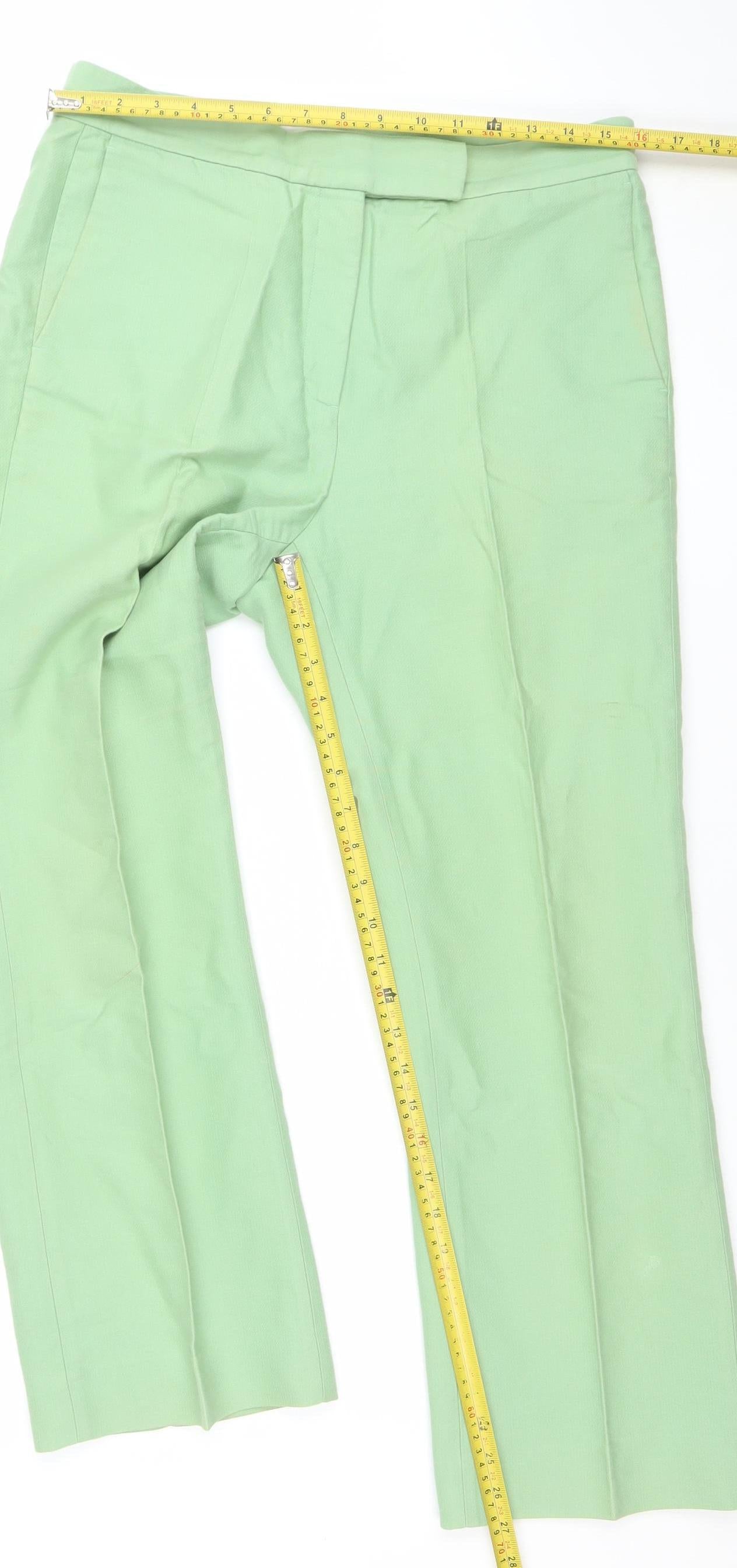 Sandro Paris Women's Green Cotton Blend Slim Trousers Size 14