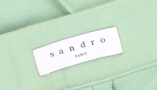 Sandro Paris Women's Green Cotton Blend Slim Trousers Size 14