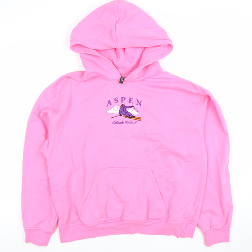 H&M Divided Women Pink Aspen Graphic Pullover Hoodie Size S