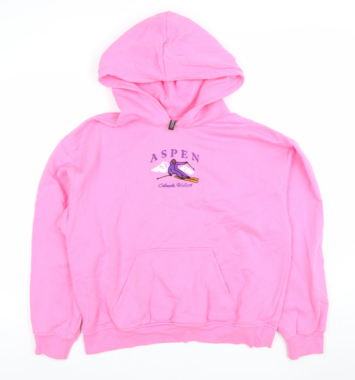 H&M Divided Women Pink Aspen Graphic Pullover Hoodie Size S