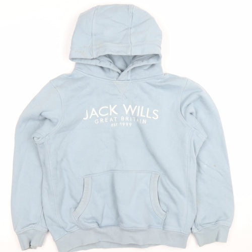 Jack Wills Boys Blue Pullover Hoodie 12-13 Years Cotton Blend Logo Print