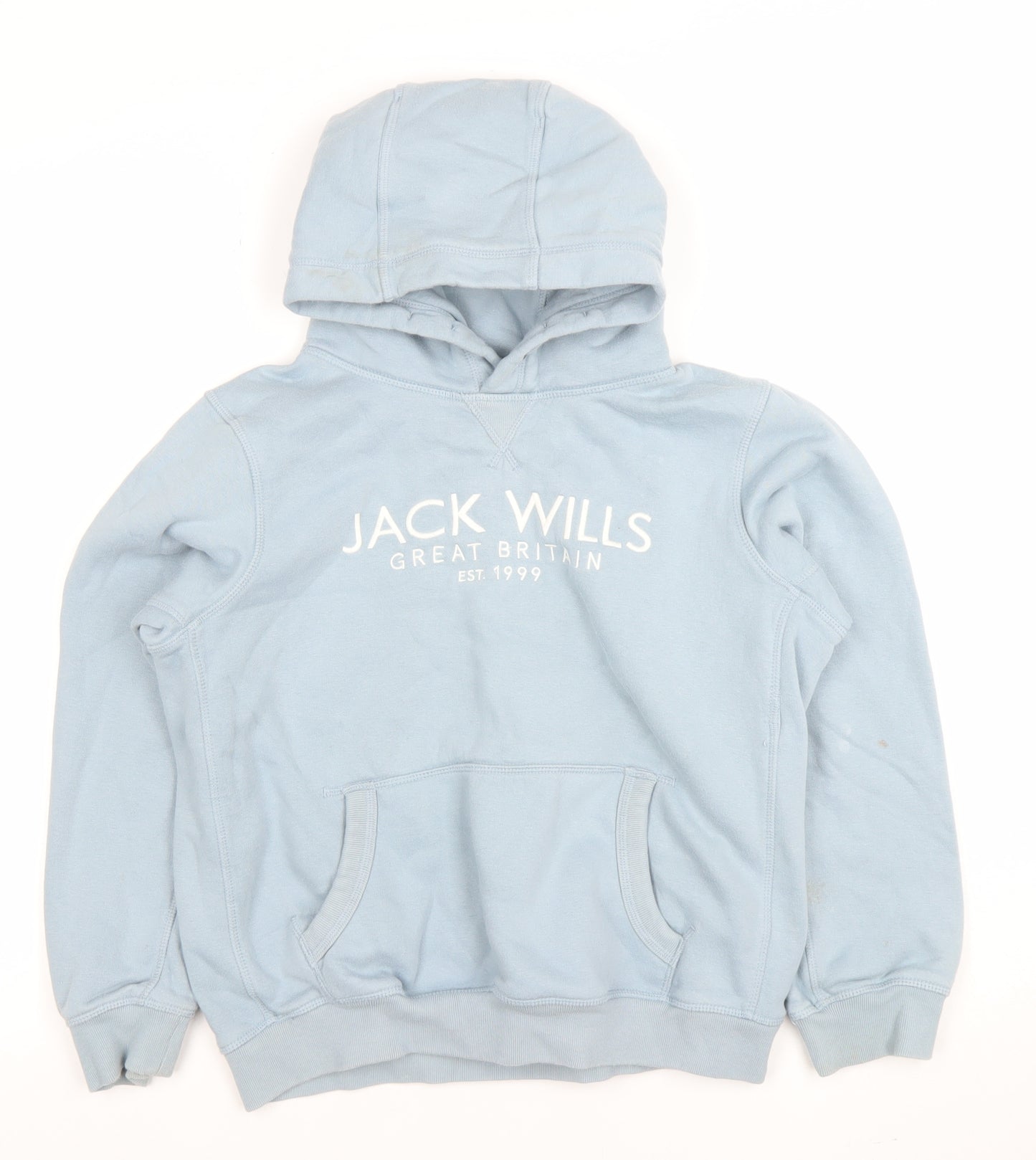 Jack Wills Boys Blue Pullover Hoodie 12-13 Years Cotton Blend Logo Print