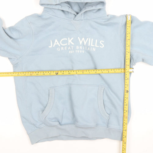 Jack Wills Boys Blue Pullover Hoodie 12-13 Years Cotton Blend Logo Print