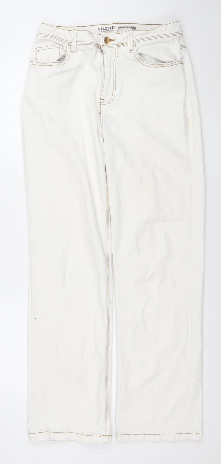 Beloved Women Ivory Straight Leg Jeans Size 10 Cotton Blend