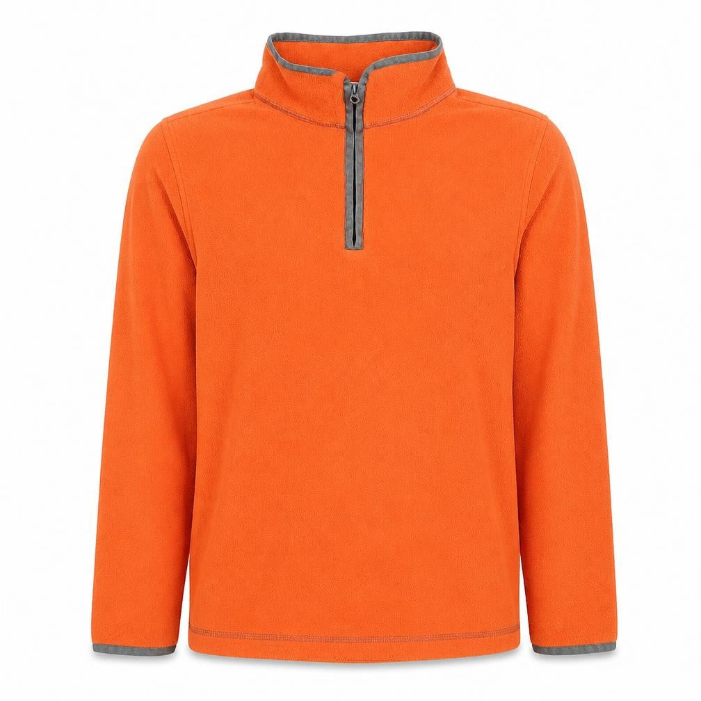 Front view of Lands’ End boys’ orange fleece half zip sweatshirt 12-14 years