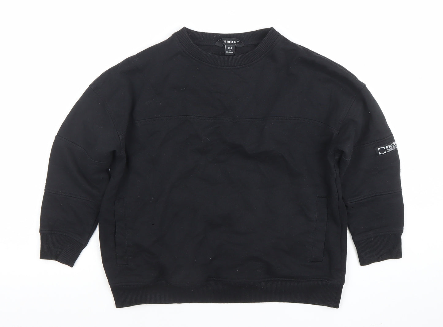 Firetrap Boys Black 8-9 Years Crew Neck Pullover Sweatshirt