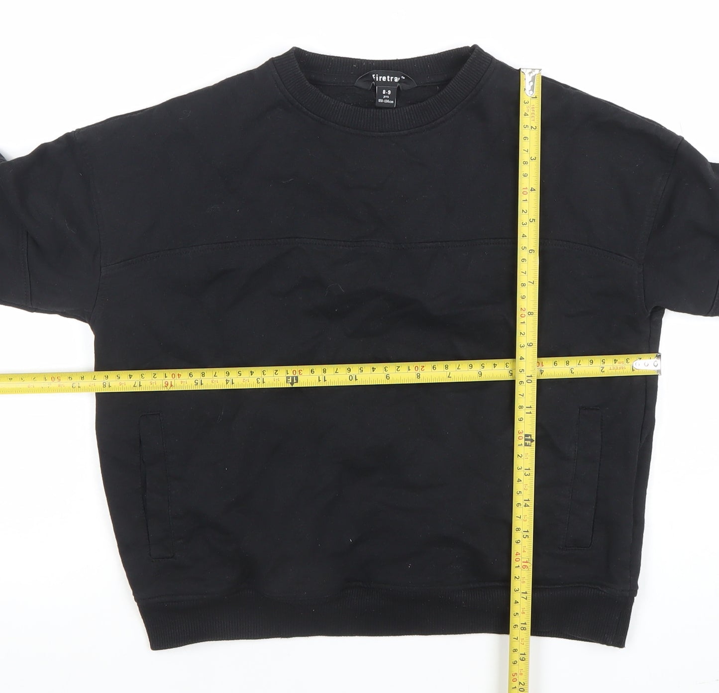 Firetrap Boys Black 8-9 Years Crew Neck Pullover Sweatshirt