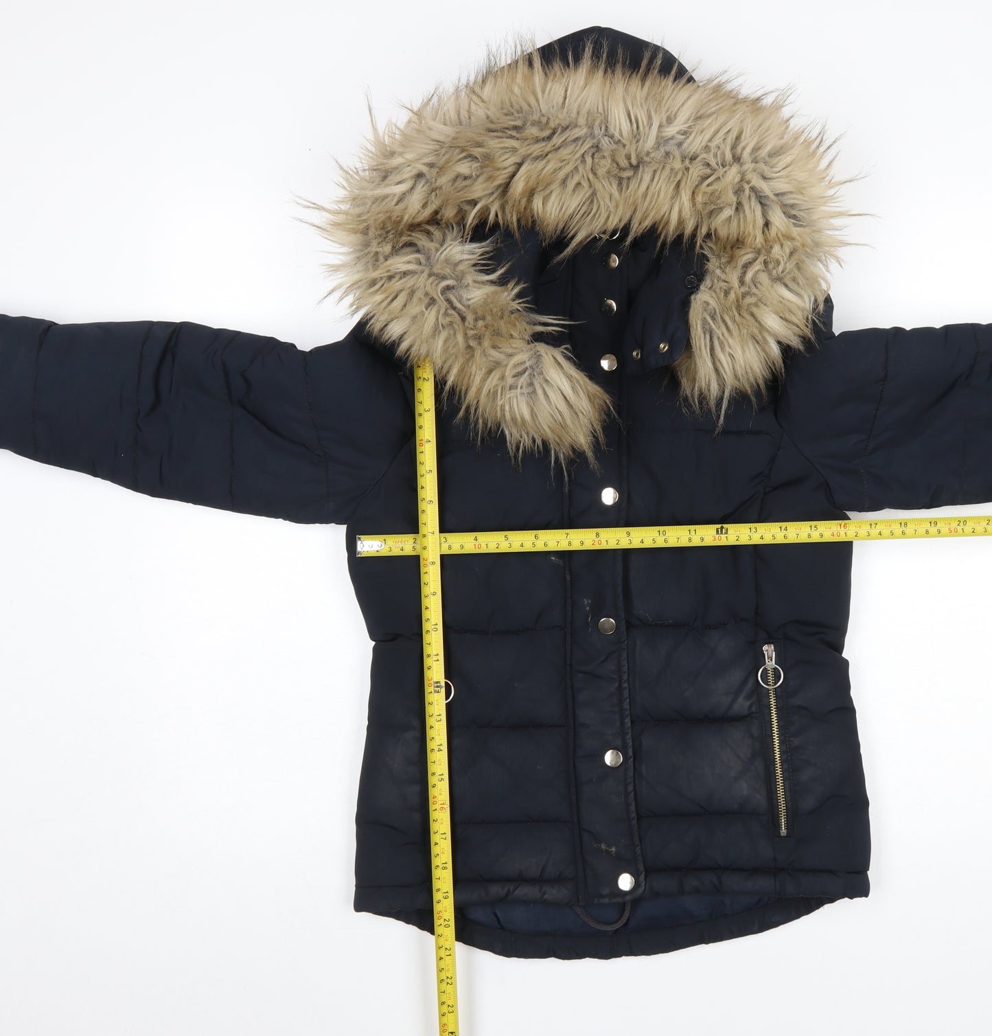 Topshop Women’s Navy Fur Hooded Puffer Jacket Size 6