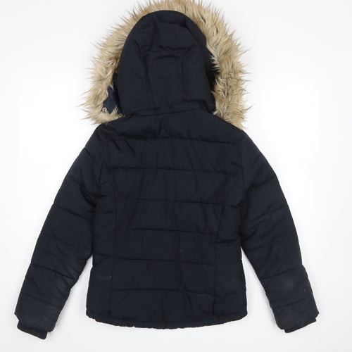 Topshop Women’s Navy Fur Hooded Puffer Jacket Size 6