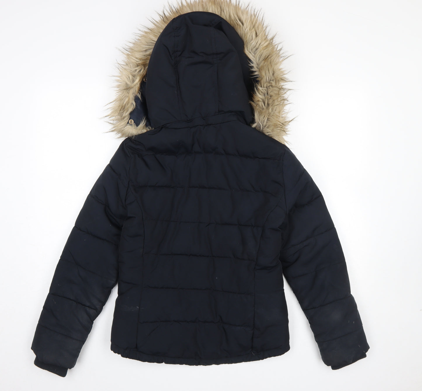 Topshop Women’s Navy Fur Hooded Puffer Jacket Size 6