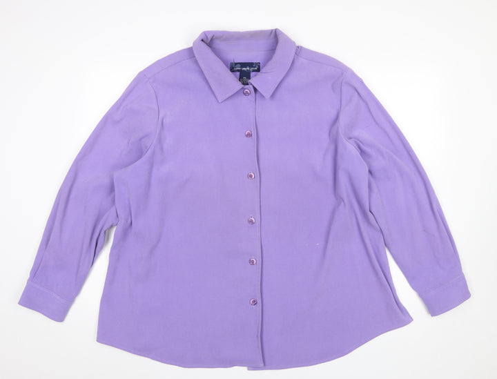 Susan Graver Women Purple Button-Up Long Sleeve Shirt 2XL