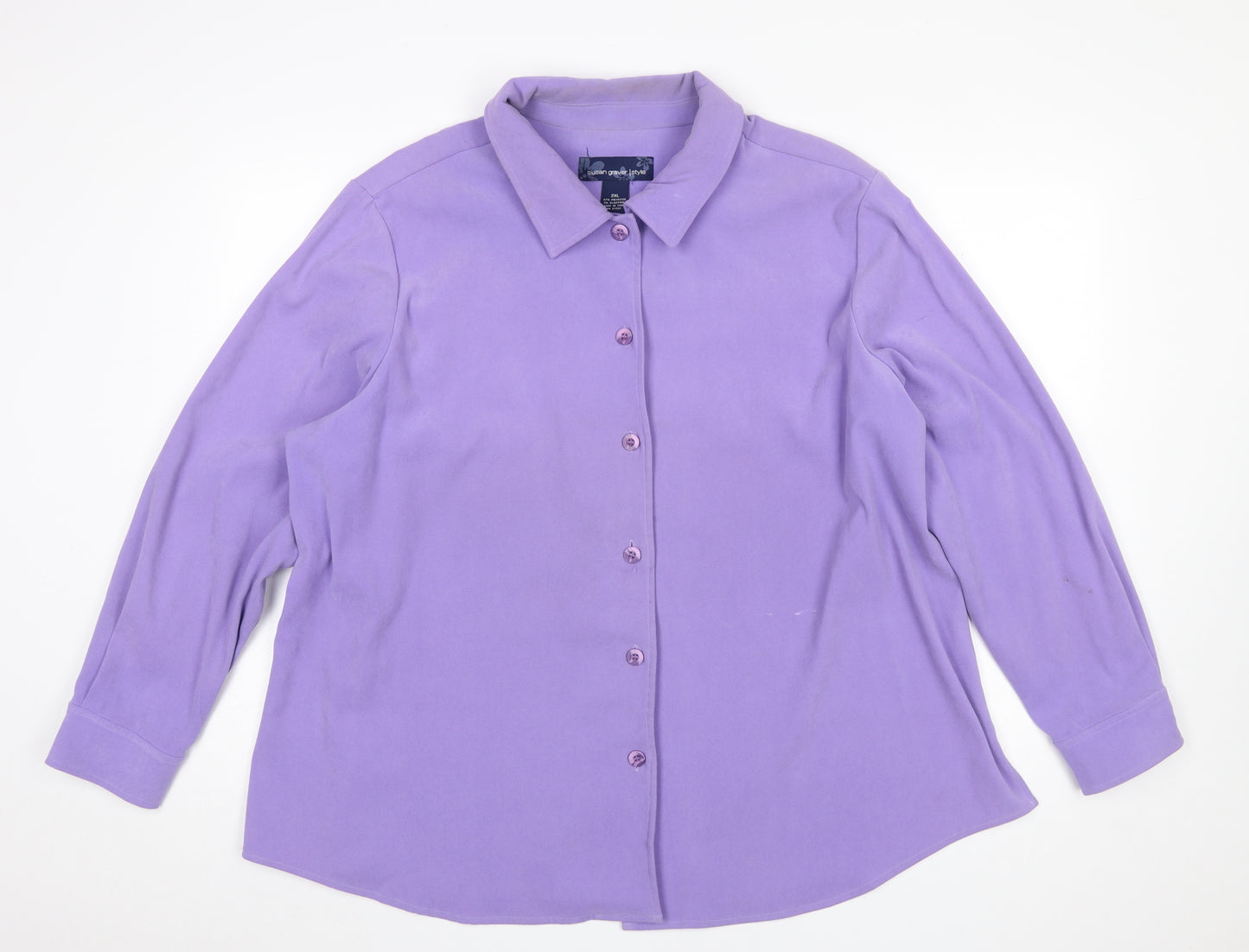 Susan Graver Women Purple Button-Up Long Sleeve Shirt 2XL