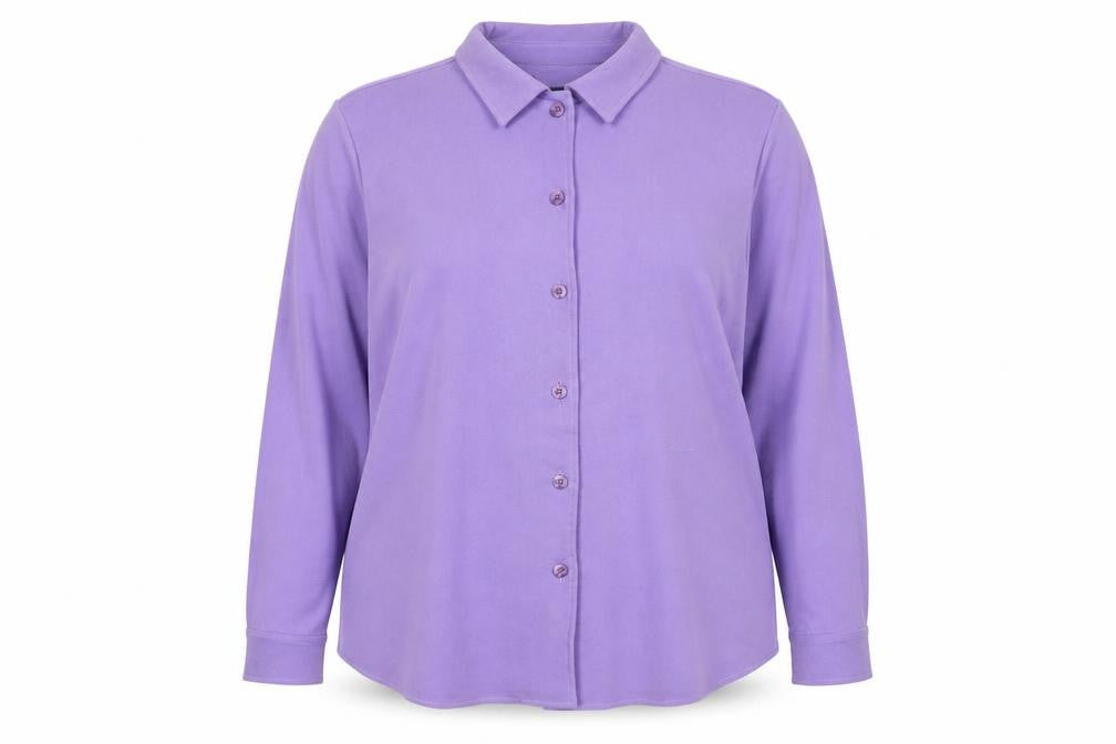 Susan Graver Women Purple Button-Up Long Sleeve Shirt 2XL