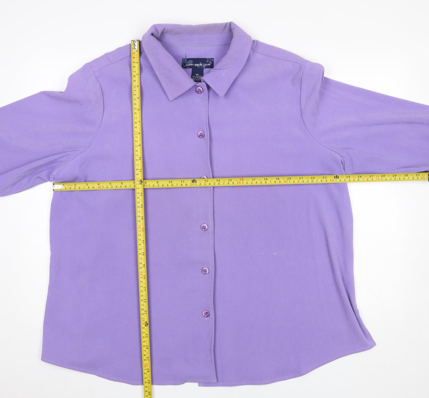 Susan Graver Women Purple Button-Up Long Sleeve Shirt 2XL