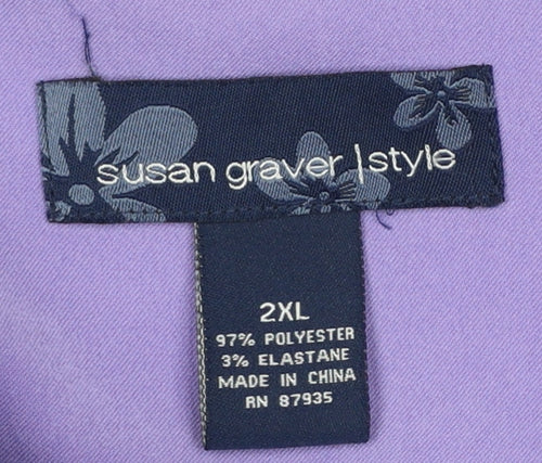 Susan Graver Women Purple Button-Up Long Sleeve Shirt 2XL