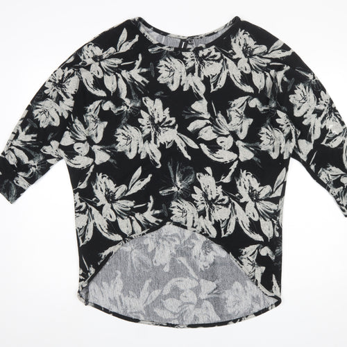 Izabel London Women’s Black Floral Tunic Top Size 12 Relaxed Fit 3/4 Sleeve