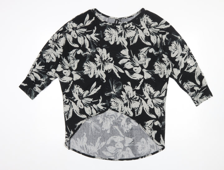 Izabel London Women’s Black Floral Tunic Top Size 12 Relaxed Fit 3/4 Sleeve
