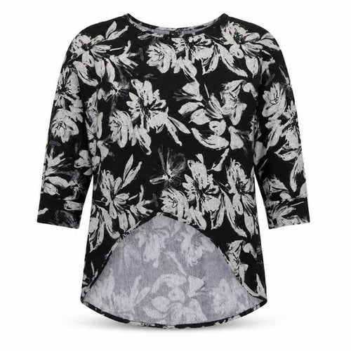Izabel London Women’s Black Floral Tunic Top Size 12 Relaxed Fit 3/4 Sleeve