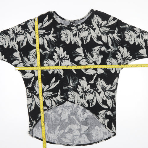Izabel London Women’s Black Floral Tunic Top Size 12 Relaxed Fit 3/4 Sleeve