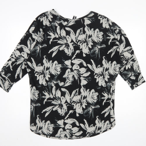 Izabel London Women’s Black Floral Tunic Top Size 12 Relaxed Fit 3/4 Sleeve