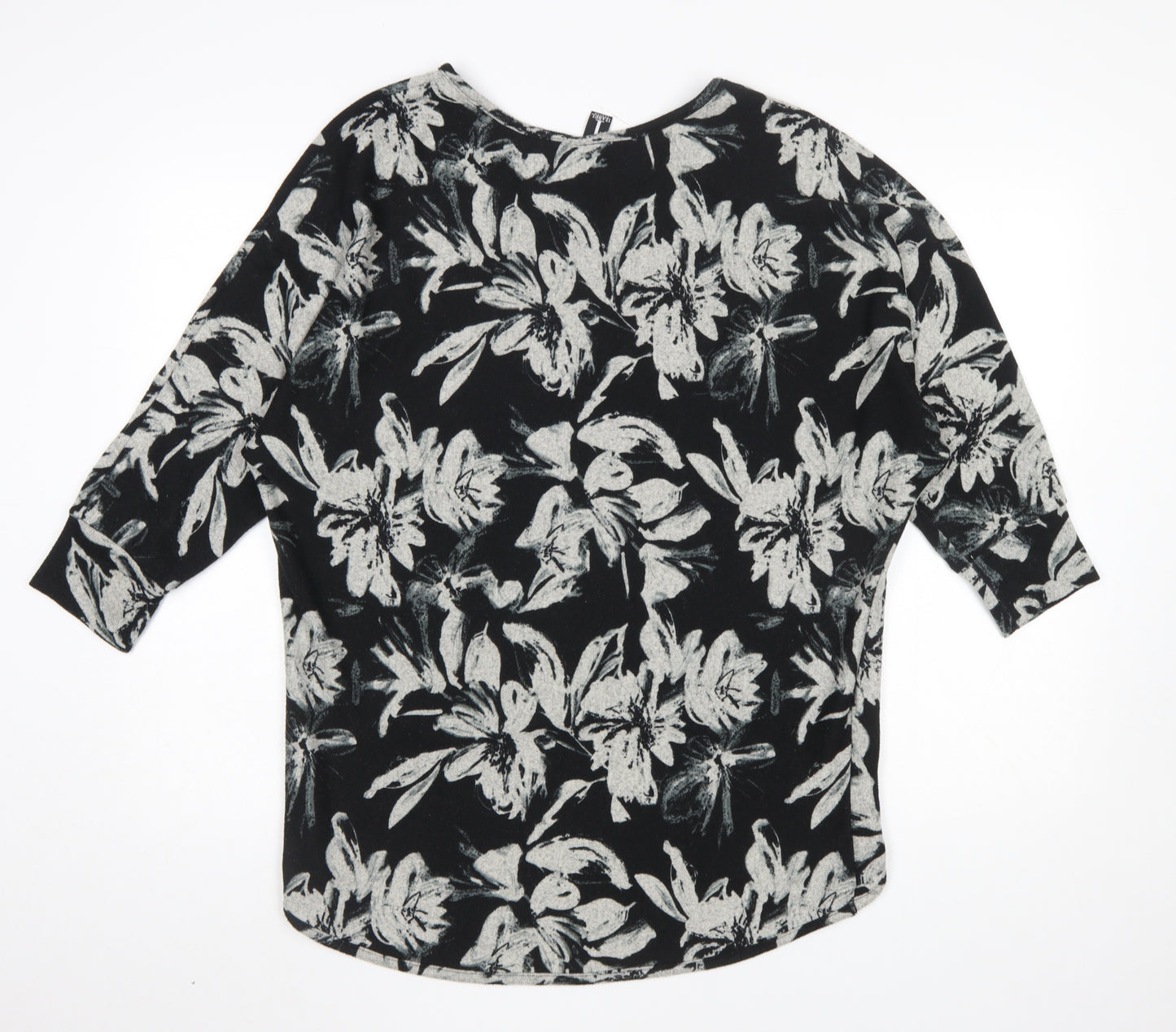 Izabel London Women’s Black Floral Tunic Top Size 12 Relaxed Fit 3/4 Sleeve