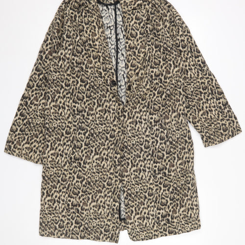 Zara Women Leopard Print Long Coat XS Wool Blend Single Breasted