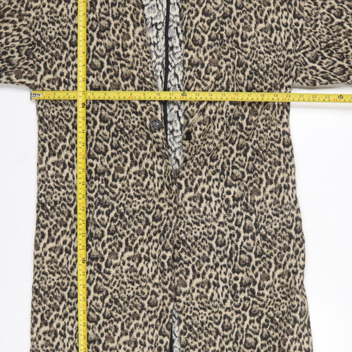 Zara Women Leopard Print Long Coat XS Wool Blend Single Breasted