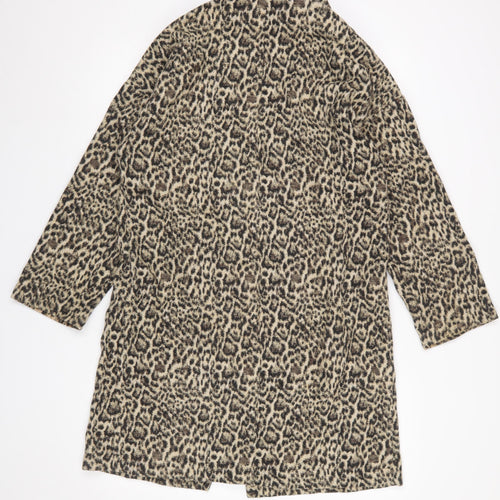 Zara Women Leopard Print Long Coat XS Wool Blend Single Breasted