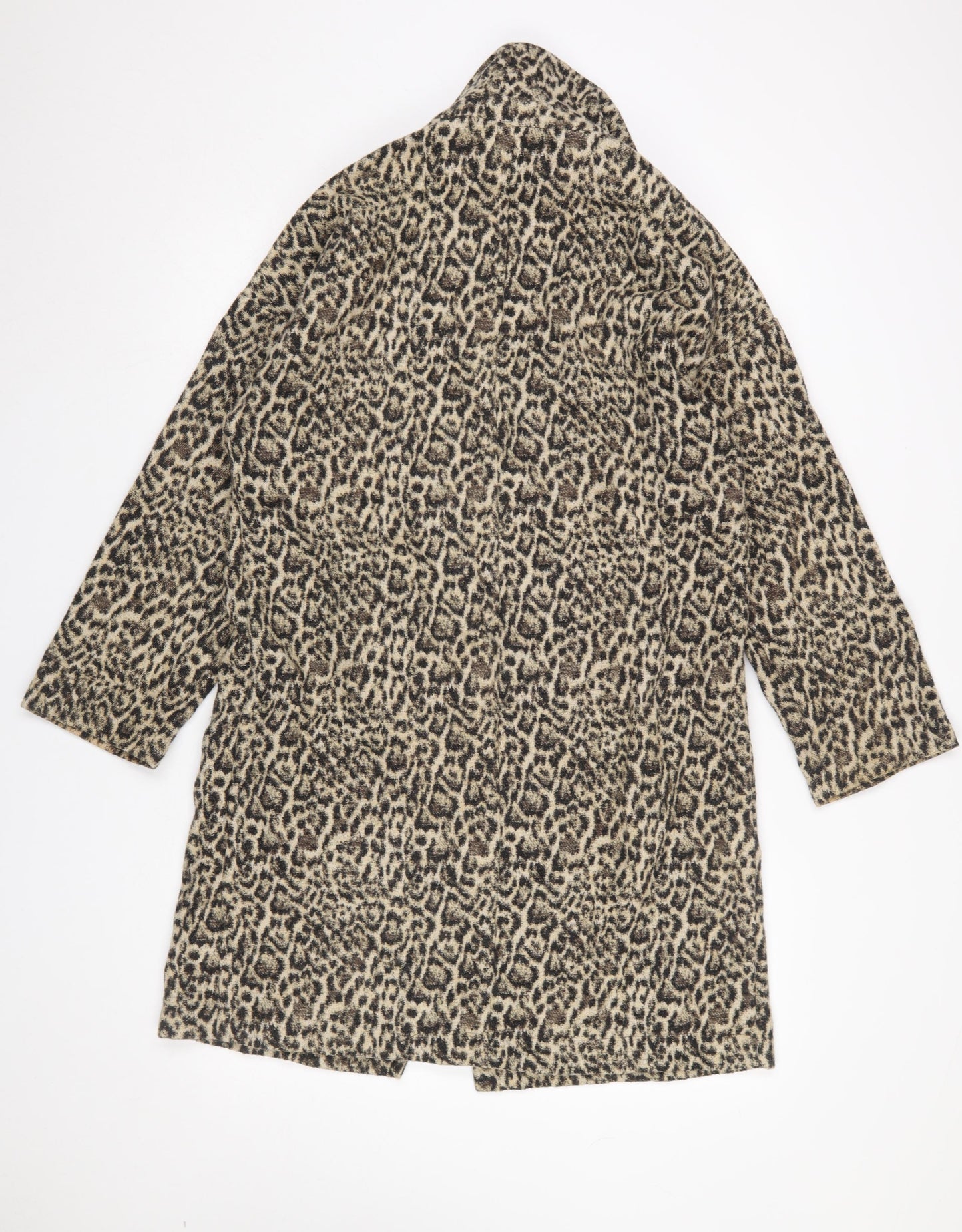 Zara Women Leopard Print Long Coat XS Wool Blend Single Breasted