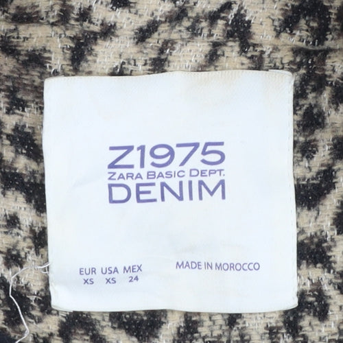 Zara Women Leopard Print Long Coat XS Wool Blend Single Breasted