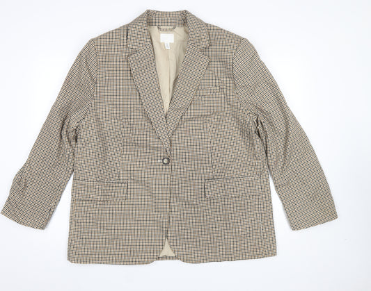 H&M Women’s Beige Checked Blazer Jacket Size L Regular Fit Single-Breasted