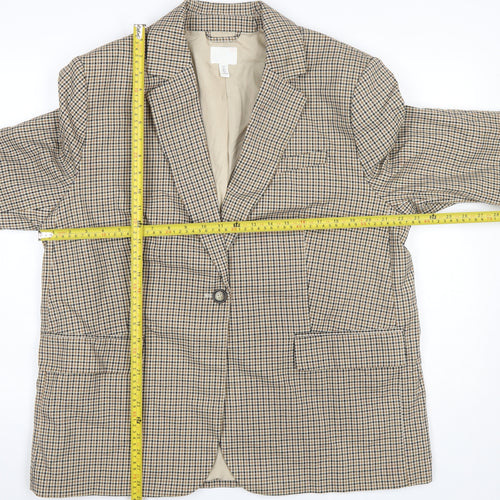 H&M Women’s Beige Checked Blazer Jacket Size L Regular Fit Single-Breasted