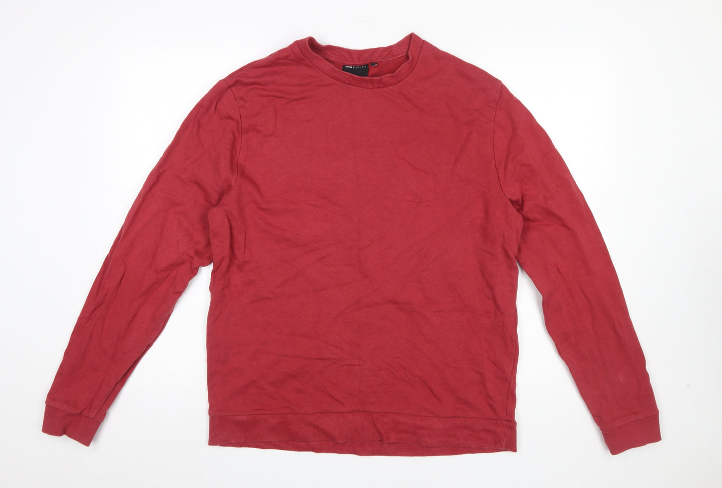 ASOS DESIGN Men Red Crew Neck Cotton Sweatshirt Size L Regular Fit