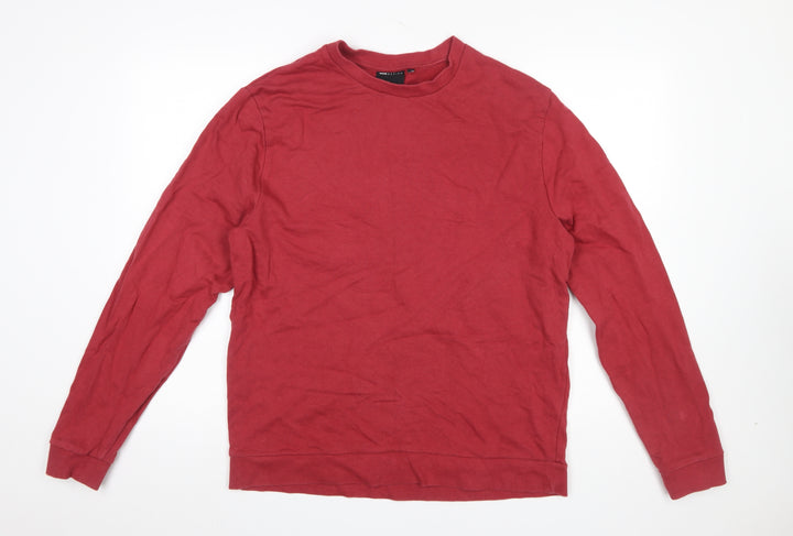 ASOS DESIGN Men Red Crew Neck Cotton Sweatshirt Size L Regular Fit