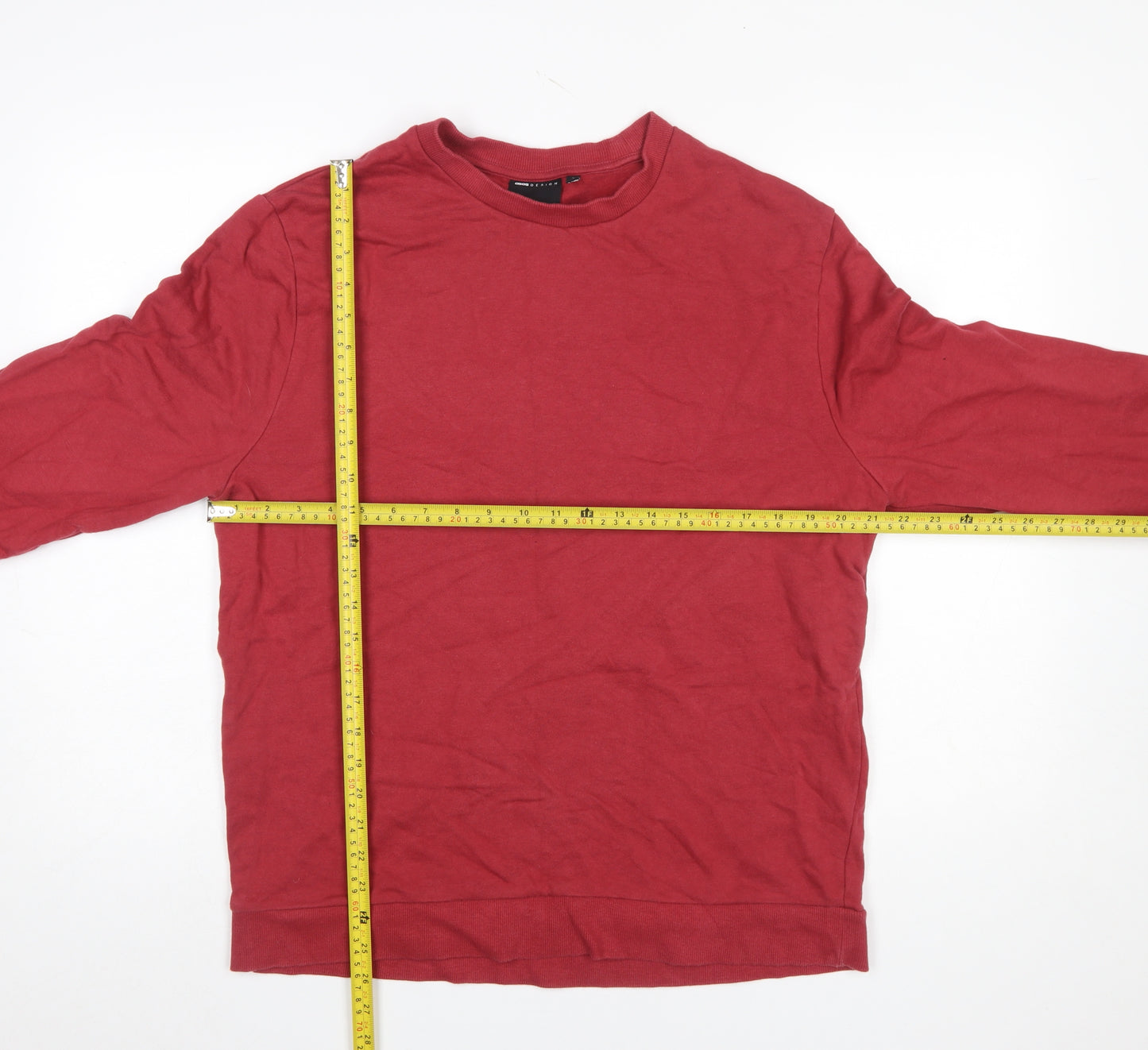 ASOS DESIGN Men Red Crew Neck Cotton Sweatshirt Size L Regular Fit