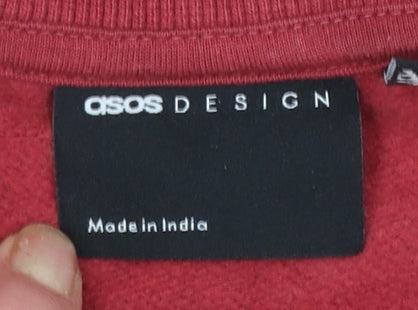ASOS DESIGN Men Red Crew Neck Cotton Sweatshirt Size L Regular Fit