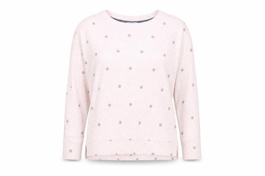 Front view of Sandwich women’s pink polka dot long sleeve pyjama top xs